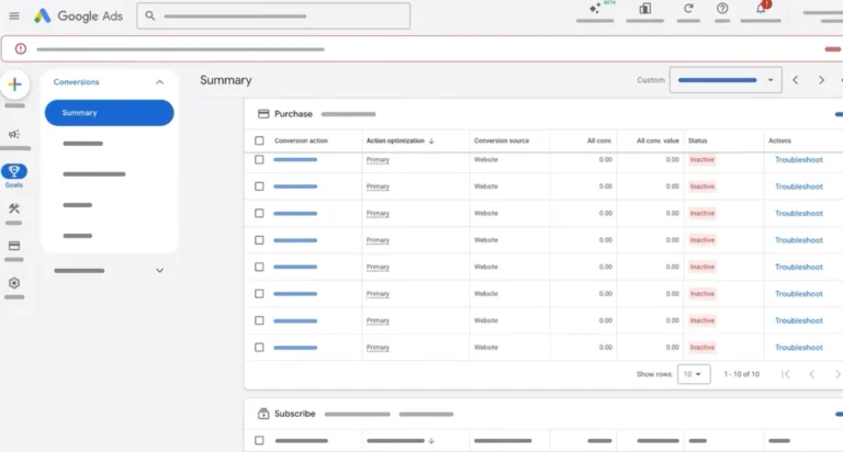 Google Ads conversion tracking screen example